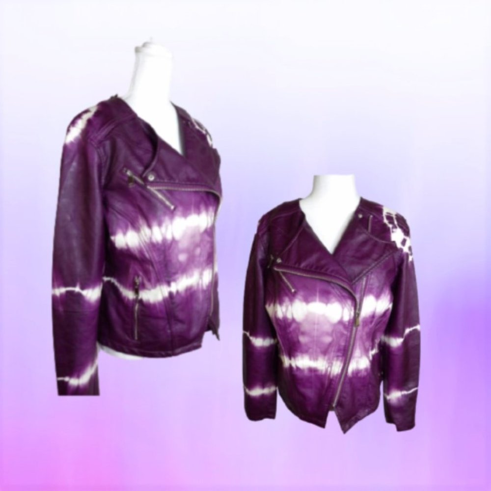 Vintage PURPLE TIE-DYE Faux Leather Moto Jacket /Mod X